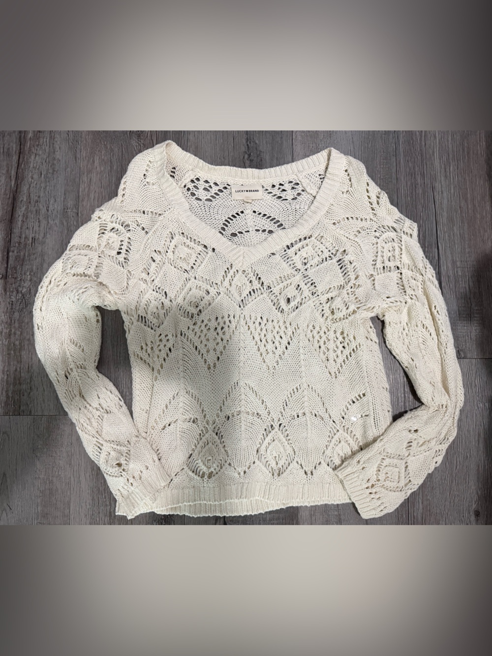 Lucky Brand Cream Open-Knit V-Neck Sweater